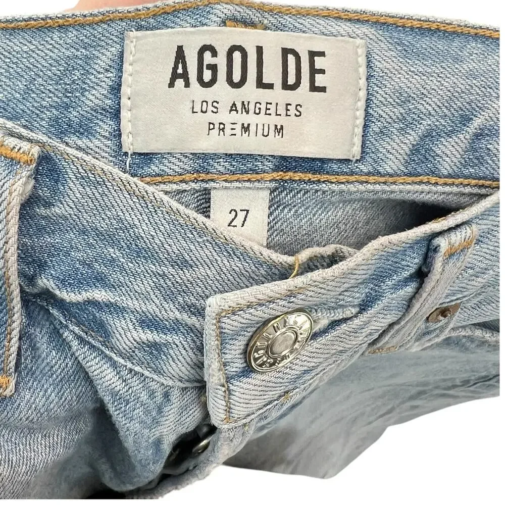 Agolde Riley High Rise Straight Crop Jeans Denim‎ Shatter Wash Blue Size 27